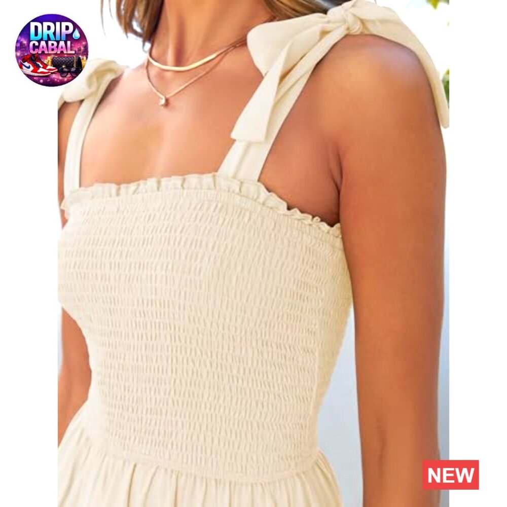 Viscose Maxi Dress with Spaghetti Straps Square Neck Ruffle A-Line - Picture 5 of 7